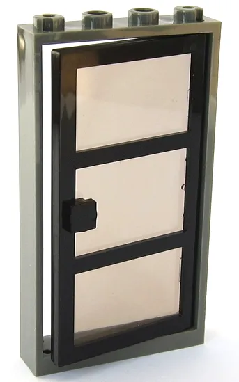 Door, Frame 1 x 4 x 6 with 4 Holes on Top and Bottom with Black Door with 3 Panes and Square Handle with Fixed Trans-Brown Glass (30179 / x39c02)