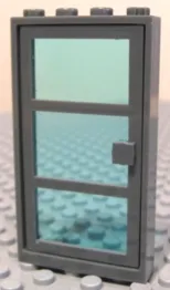 Door, Frame 1 x 4 x 6 with 4 Holes on Top and Bottom with Dark Bluish Gray Door with 3 Panes and Square Handle with Fixed Trans-Light Blue Glass (30179 / x39c01)