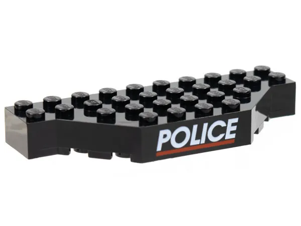Brick, Modified 4 x 10 with Cut Corners with White 'POLICE' and Red Line Pattern