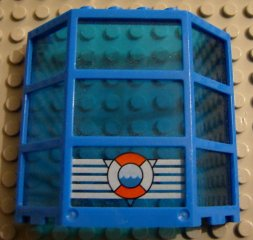 Window Bay 3 x 8 x 6 with Fixed Trans-Dark Blue Glass with Life Preserver Coast Guard Logo on White Stripes Pattern