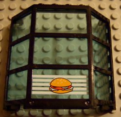 Window Bay 3 x 8 x 6 with Fixed Trans-Light Blue Glass with Hamburger on White Stripes Pattern