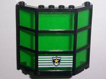 Window Bay 3 x 8 x 6 with Fixed Trans-Green Glass with Yellow Star Police Shield Logo on White Stripes Pattern