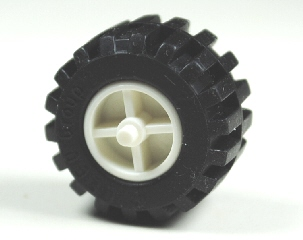 Wheel Center Wide with Stub Axles (Tricycle) with Black Tire 21mm D. x 12mm - Offset Tread Small Wide, Band Around Center of Tread (30190 / 87697)
