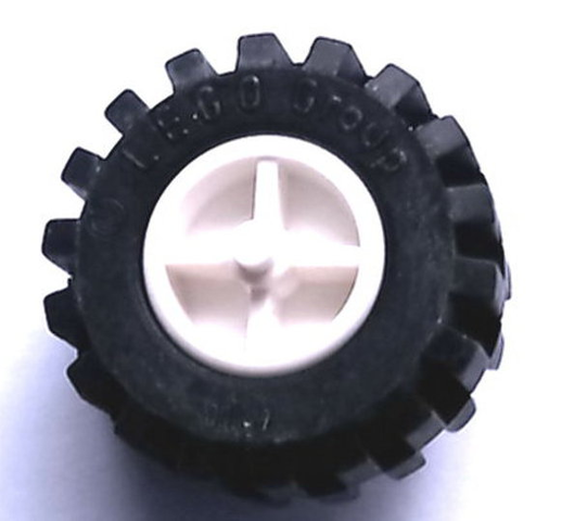 Wheel Center Wide with Stub Axles (Tricycle) with Black Tire 21mm D. x 12mm - Offset Tread Small Wide, Raised Groove (30190 / 60700)
