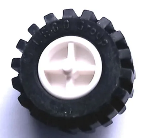 Wheel Center Wide with Stub Axles (Tricycle) with Black Tire 21mm D. x 12mm - Offset Tread Small Wide, Raised Groove (30190 / 60700)