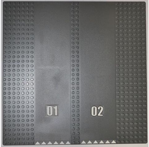 Baseplate, Road 32 x 32 7-Stud Straight with Double Driveway with '01' and '02' and White Triangles Pattern (Stickers) - Set 7498