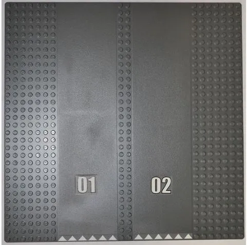 Baseplate, Road 32 x 32 7-Stud Straight with Double Driveway with '01' and '02' and White Triangles Pattern (Stickers) - Set 7498