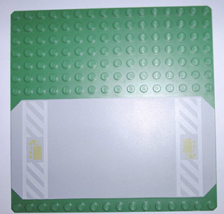 Baseplate, Road 16 x 16 with Light Gray Driveway, White Danger Stripes, and Yellow Trucks Pattern