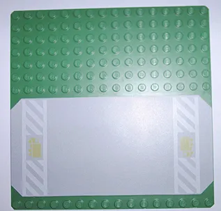 Baseplate, Road 16 x 16 with Light Gray Driveway, White Danger Stripes, and Yellow Trucks Pattern