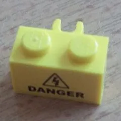 Brick, Modified 1 x 2 with Open O Clip Vertical with Electricity Danger Sign Pattern (Sticker) - Set 8424