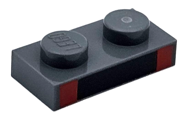 Plate 1 x 2 with Black Rectangle and 2 Red Squares Pattern