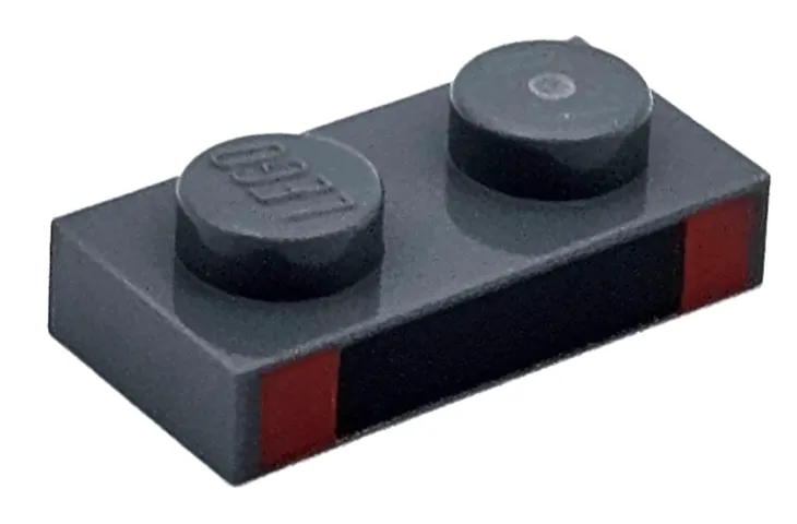 Plate 1 x 2 with Black Rectangle and 2 Red Squares Pattern