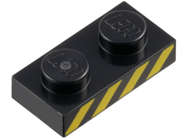 Plate 1 x 2 with Yellow Danger Stripes Pattern