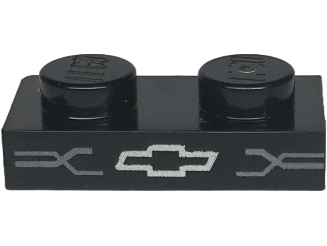 Plate 1 x 2 with Silver Chevrolet Logo and Dark Silver Grille Lines Pattern