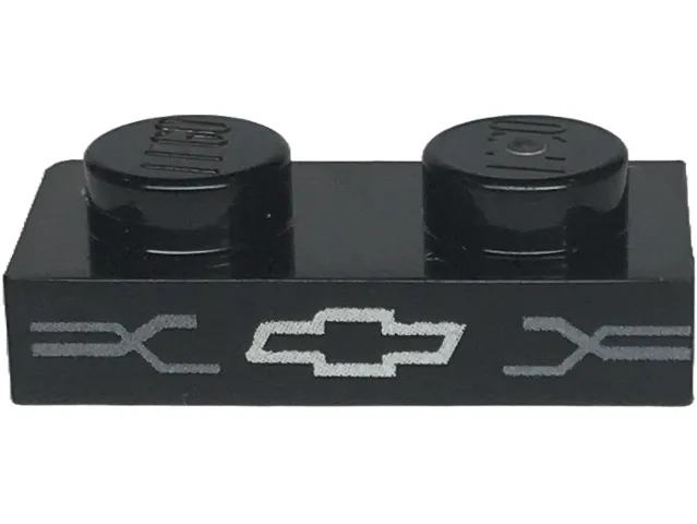 Plate 1 x 2 with Silver Chevrolet Logo and Dark Silver Grille Lines Pattern