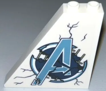 Slope 55 6 x 1 x 5 with Metallic Light Blue Damaged Avengers Logo with Cracks Pattern (Sticker) - Set 76192