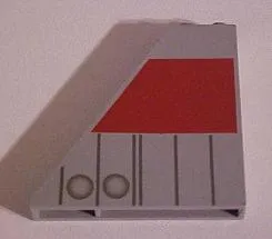 Slope 55 6 x 1 x 5 without Bottom Stud Holders with Dark Gray and Red T-16 Tail Pattern