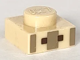 Plate 1 x 1 with 3 Dark Tan Rectangles and 2 Reddish Brown Squares Pattern (Minecraft Villager Mouth and Nose)