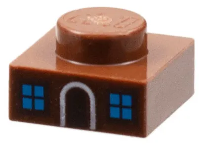 Plate 1 x 1 with Medium Azure Window Panes and White Doorframe Pattern (Gingerbread House)