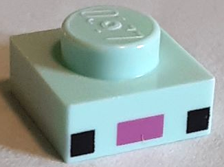 Plate 1 x 1 with 2 Black Squares and Dark Pink Rectangle Pattern (Minecraft Axolotl Face)