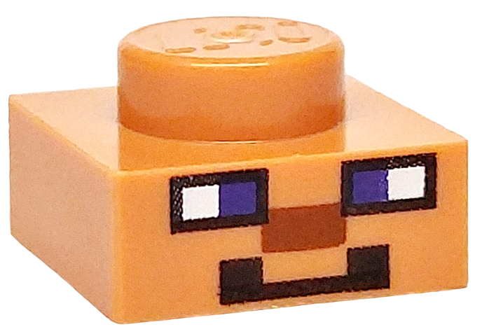 Plate 1 x 1 with Dark Purple and White Squares, Dark Orange Rectangle and Pixelated Dark Brown Smile Pattern (Minecraft Micromob Steve Face)