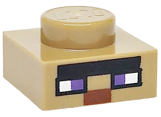 Plate 1 x 1 with Dark Purple and White Squares, Black and Reddish Brown Rectangles Pattern (Minecraft Micromob Witch Face)