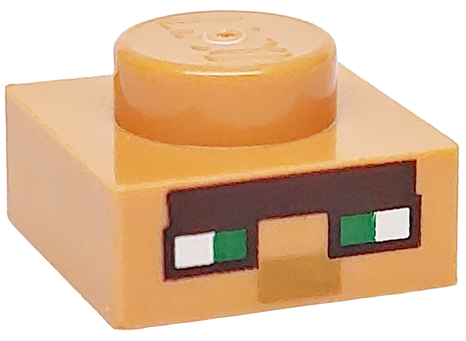 Plate 1 x 1 with Green and White Squares, Dark Brown and Dark Tan Rectangles Pattern (Minecraft Micromob Villager Face)