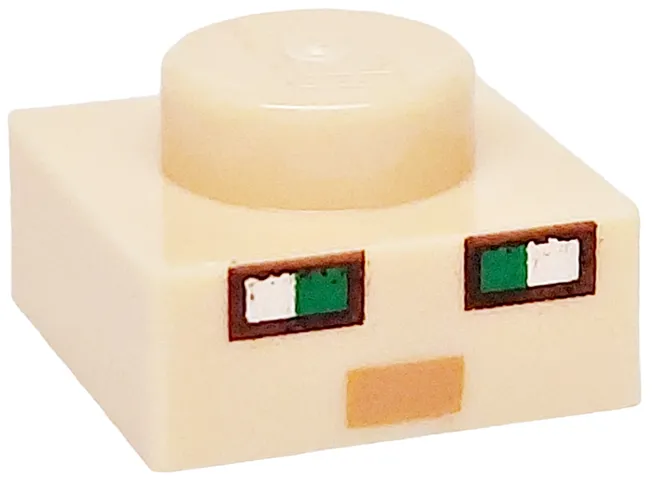 Plate 1 x 1 with Green and White Squares, Dark Brown and Nougat Rectangles Pattern (Minecraft Micromob Alex Face)