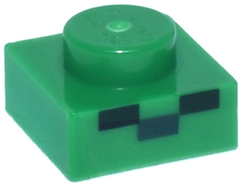 Plate 1 x 1 with 1 Dark Green and 2 Black Rectangles Pattern (Minecraft Micromob Zombie Face)