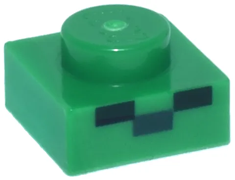 Plate 1 x 1 with 1 Dark Green and 2 Black Rectangles Pattern (Minecraft Micromob Zombie Face)