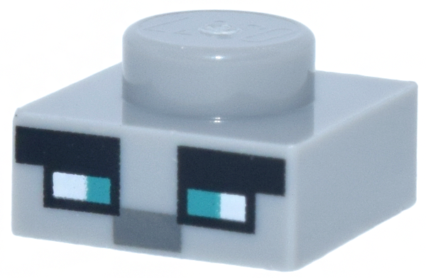 Plate 1 x 1 with Dark Turquoise and White Squares, Dark Bluish Gray and Black Rectangles Pattern (Minecraft Micromob Pillager Face)