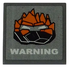 Road Sign 2 x 2 Square with Clip with Rock Monster Head and 'WARNING' Pattern (Sticker) - Set 8191