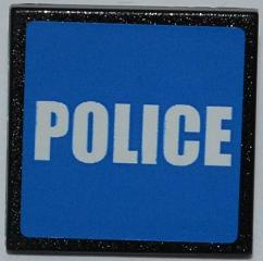 Road Sign 2 x 2 Square with Clip with White 'POLICE' on Blue Background Pattern (Sticker) - Set 7498