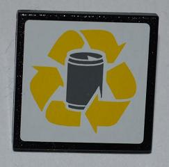 Road Sign 2 x 2 Square with Clip with Yellow Recycling Arrows and Drink Can Pattern (Sticker) - Set 4206