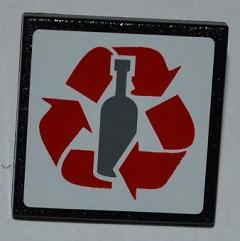 Road Sign 2 x 2 Square with Clip with Red Recycling Arrows and Bottle Pattern (Sticker) - Set 4206