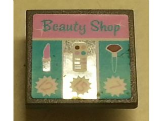 Road Sign 2 x 2 Square with Clip with 'Beauty Shop', Lipstick, Paintbox, Brush, 7, 15 and 12 Pattern (Sticker) - Set 3187