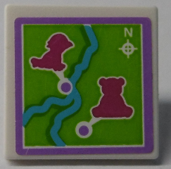 Road Sign 2 x 2 Square with Clip with Map with River and Magenta Animals Pattern (Sticker) - Set 41038