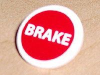 Road Sign 2 x 2 Round with Clip with 'BRAKE' on Red Background Pattern (Sticker) - Sets 8144 / 8375