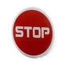 Road Sign 2 x 2 Round with Clip with Wide Font 'STOP' on Red Background Pattern (Sticker) - Set 5970