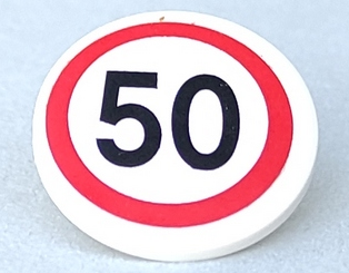 Road Sign 2 x 2 Round with Clip with Black '50' in Red Circle Pattern (Sticker) - Set 8401