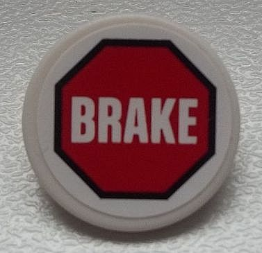 Road Sign 2 x 2 Round with Clip with 'BRAKE' in Red Octagon Pattern (Sticker) - Set 60025