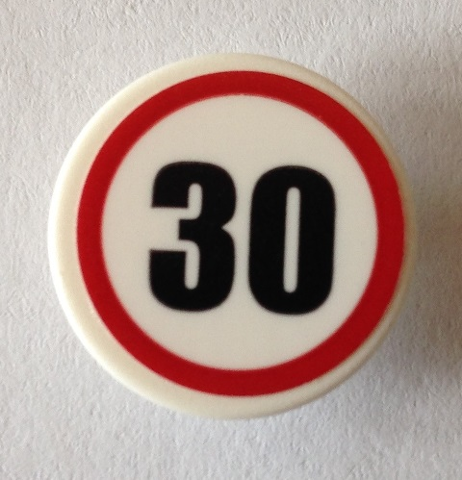 Road Sign 2 x 2 Round with Clip with Black '30' in Red Circle Pattern (Sticker) - Set 40170