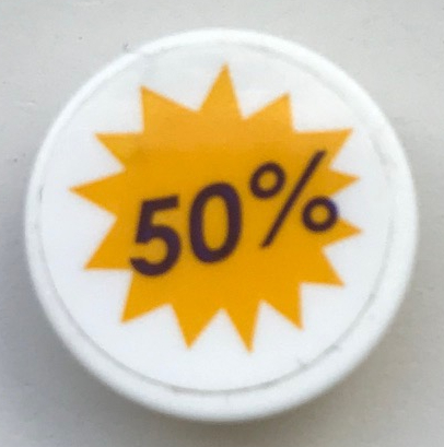 Road Sign 2 x 2 Round with Clip with '50%' on Bright Light Orange Starburst Pattern (Sticker) - Set 41345