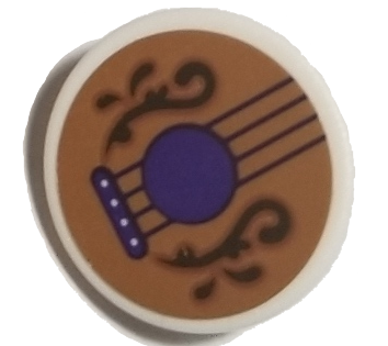 Road Sign 2 x 2 Round with Clip with Medium Nougat Guitar with Gold Swirls and Dark Purple Strings Pattern (Sticker) - Set 41193