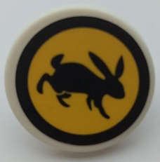 Road Sign 2 x 2 Round with Clip with Black Rabbit and Circle on Yellow Background Pattern (Sticker) - Set 41352