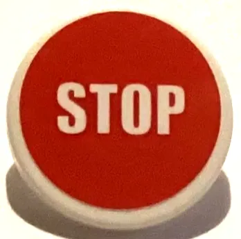Road Sign 2 x 2 Round with Clip with Narrow Font Small 'STOP' on Red Background Pattern (Sticker) - Set 40347