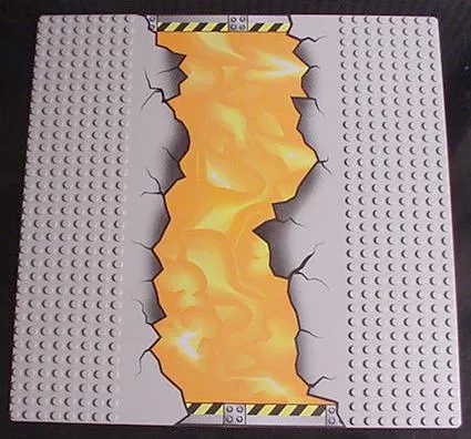 Baseplate, Road 32 x 32 8-Stud Straight with Cracked Road and Lava Pattern