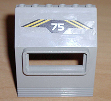 Panel 3 x 6 x 6 Sloped with Window with White '75' and Yellow Diagonal Stripes on Black Background Pattern (Sticker) - Set 6575