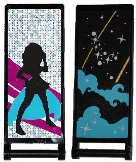 Flag 7 x 3 with Bar Handle with Medium Azure Smoke, Stars and Gold Stripes / Black Female Dancer Silhouette Type 1 Pattern (Stickers) - Set 41105