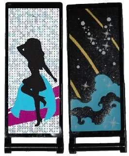 Flag 7 x 3 with Bar Handle with Medium Azure Smoke, Stars and Gold Stripes / Black Female Dancer Silhouette Type 3 Pattern (Stickers) - Set 41105